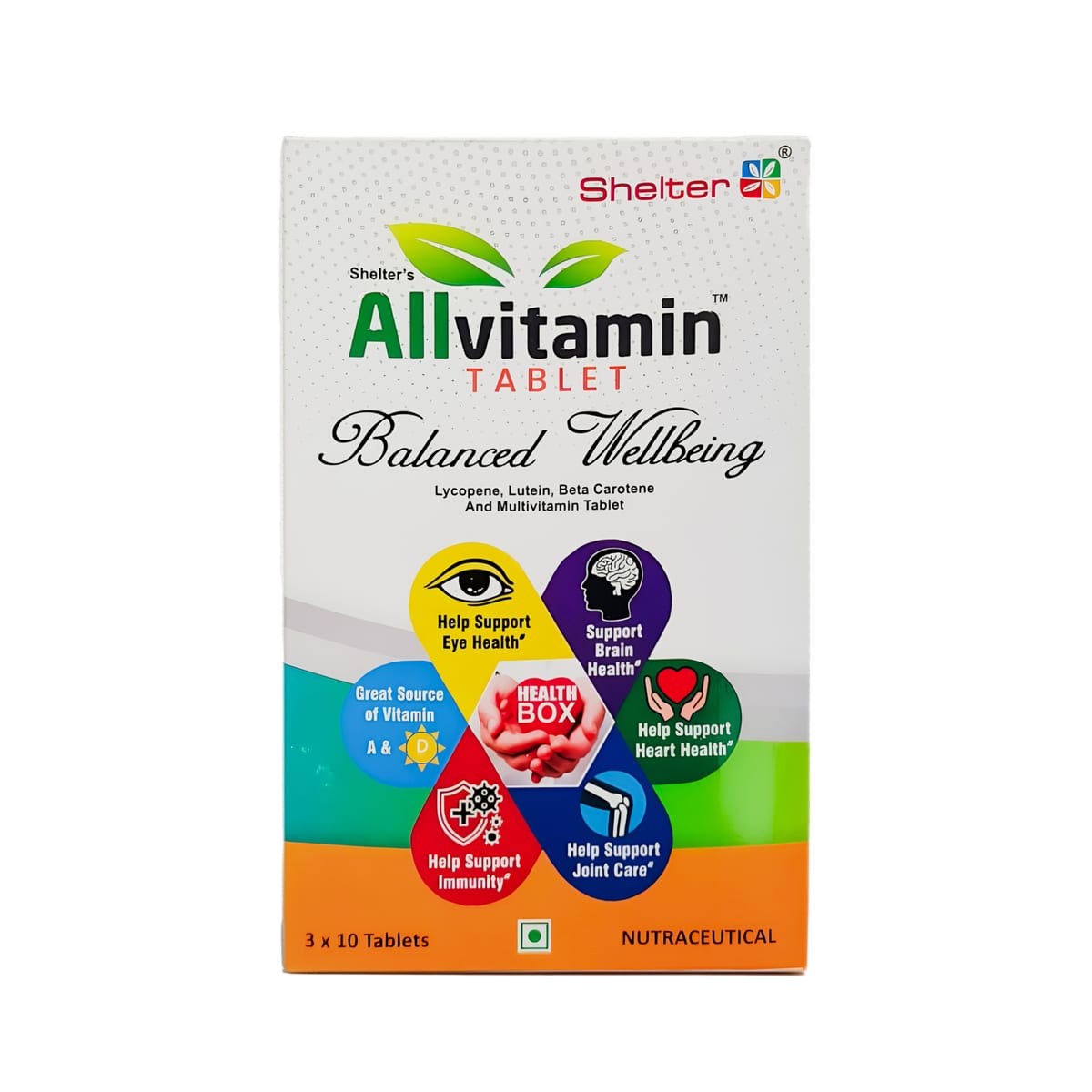 Allvitamin — a Lycopene, Lutein, Beta-Carotene and multivitamin tablet, sold in 3 × 10 packs as part of the daily-nutrition line.