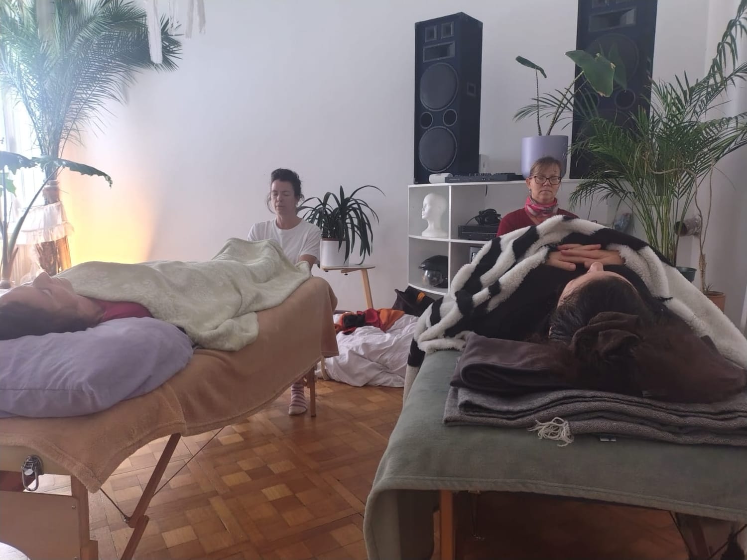 A craniosacral and somatic training room with practitioners